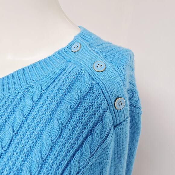 Talbots Sweater Womens Size XL Turquoise Cable Knit Button Shoulder Stretch NWT - Picture 7 of 9